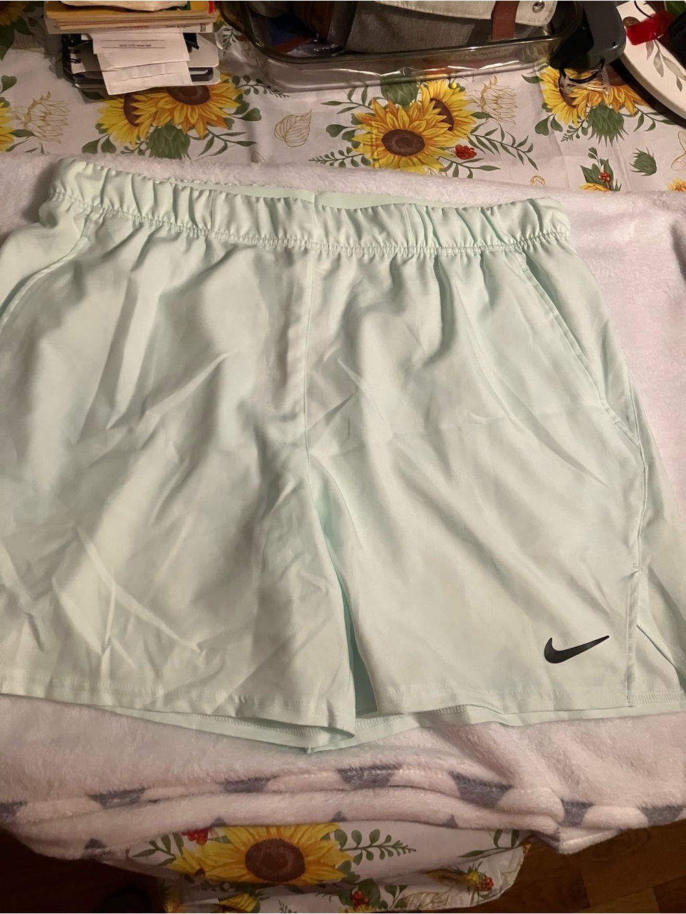 Nike Mint Green Running Shorts with Black Swoosh